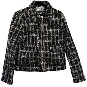 Madison‎ Womens Jacket Large Black & White Shimmering Tweed Crop Jacket NWT